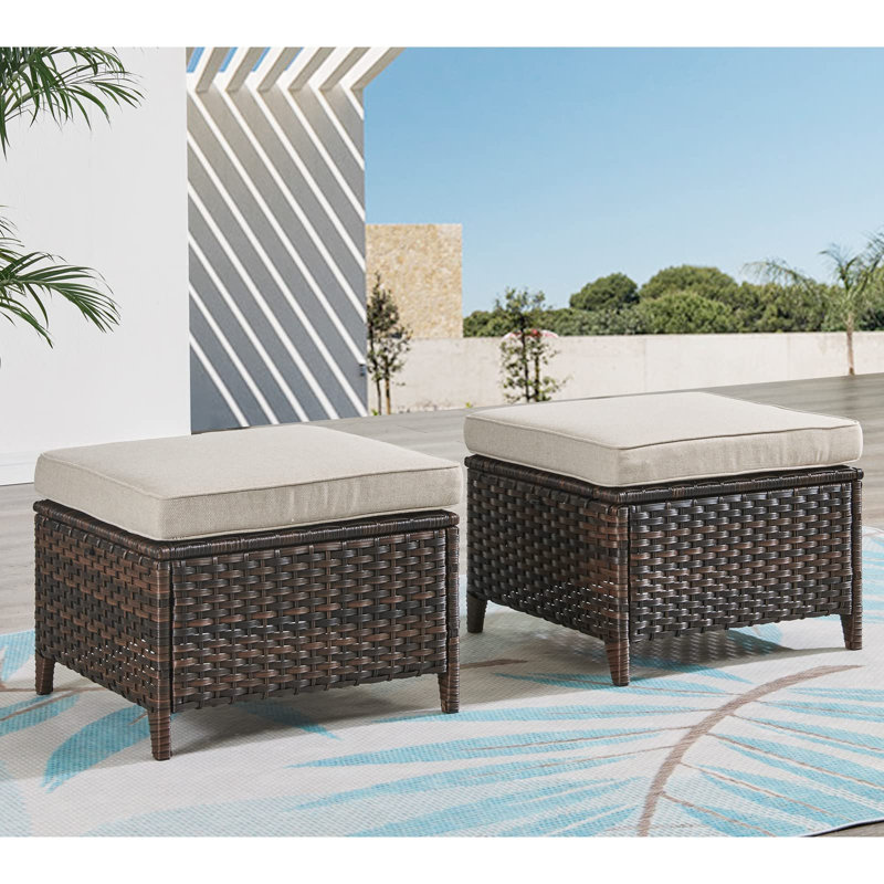 Ebern Designs Wicker Outdoor Ottoman Wayfair